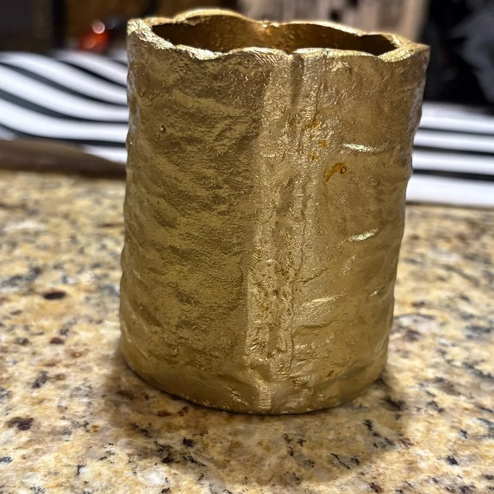 WEST ELM NWT Birch metal candleholders -gold -votive -3.25”h
